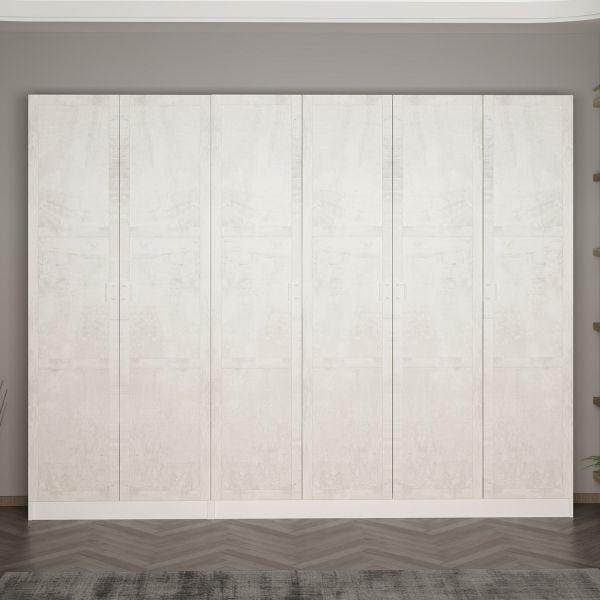 Minar Kale 210 Cm 6 Kapaklı 4B Raf Portmanto Beyaz Eskitme Beyaz