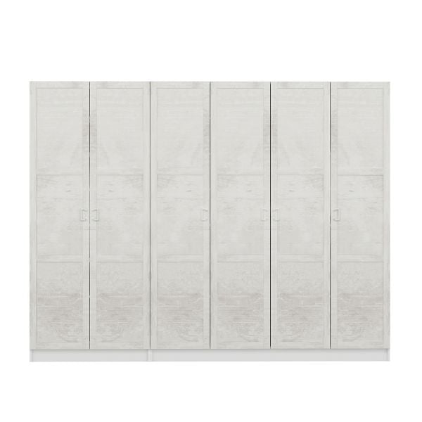 Minar Kale 210 Cm 6 Kapaklı 4B Raf Portmanto Beyaz Eskitme Beyaz