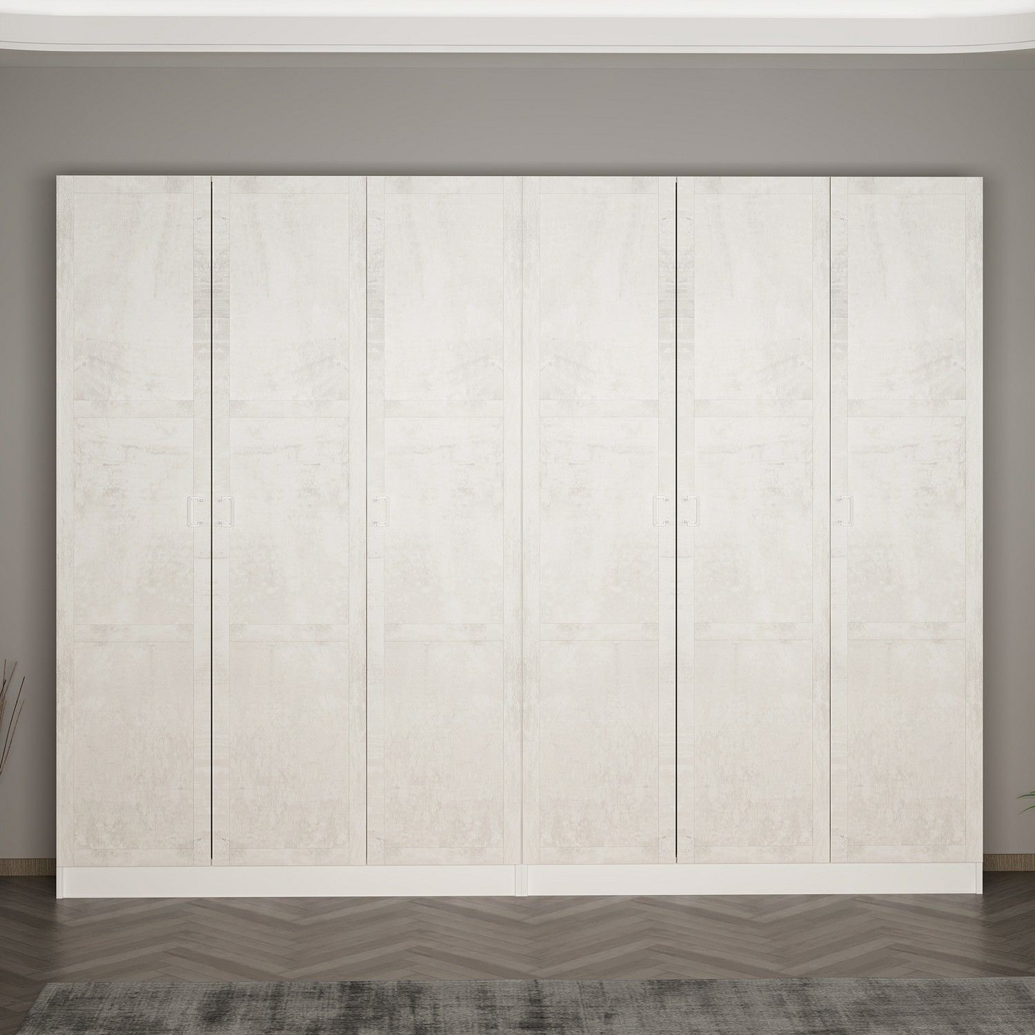 Minar Kale 210 Cm 6 Kapaklı 2B Raf Portmanto Beyaz Eskitme Beyaz