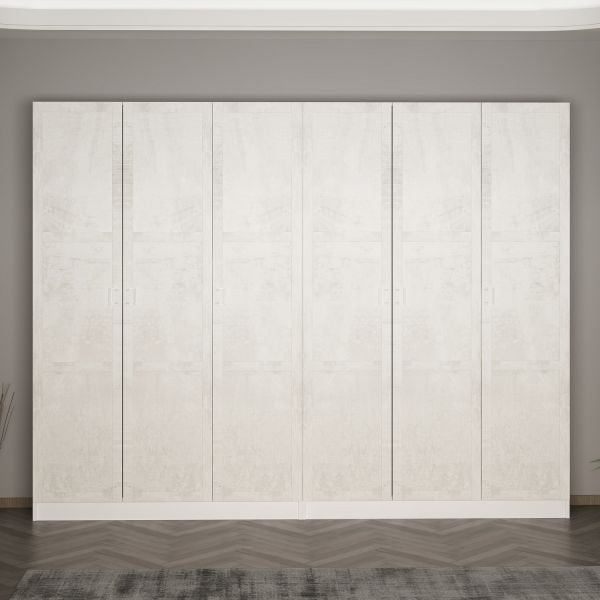 Minar Kale 210 Cm 6 Kapaklı 2B Raf Portmanto Beyaz Eskitme Beyaz