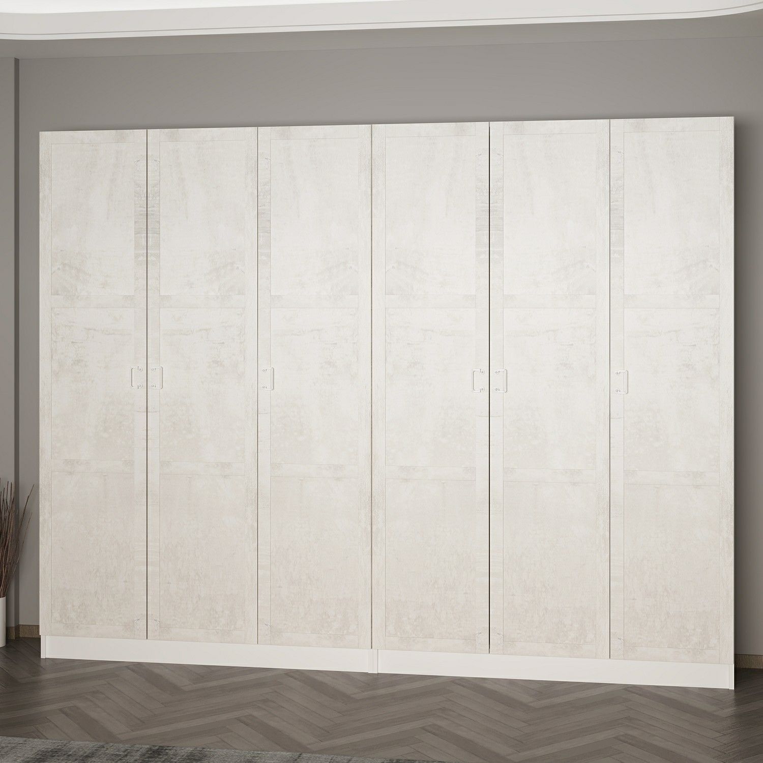 Minar Kale 210 Cm 6 Kapaklı 2B Raf Portmanto Beyaz Eskitme Beyaz