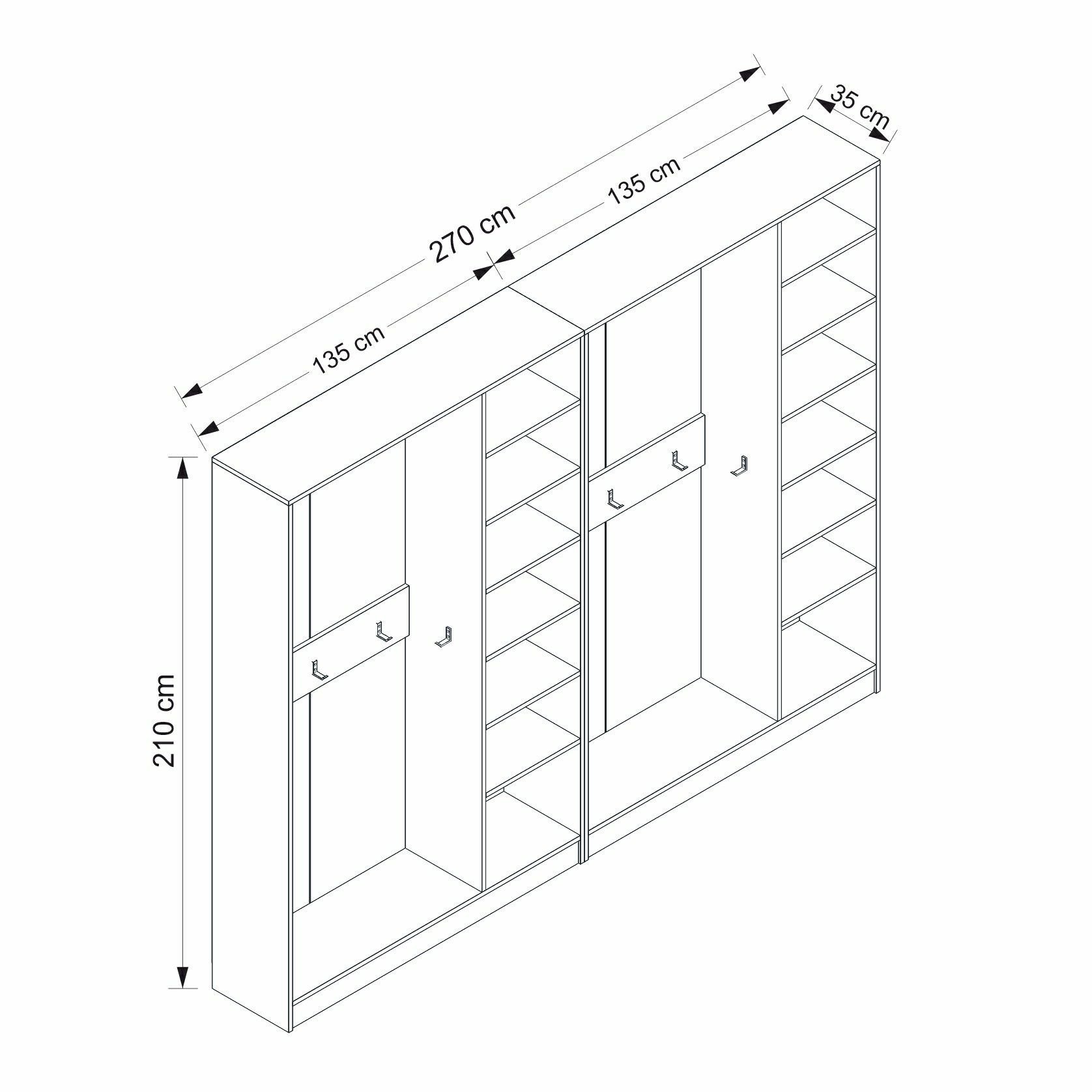 Minar Kale 210 Cm 6 Kapaklı 2B Raf Portmanto Beyaz Eskitme Beyaz