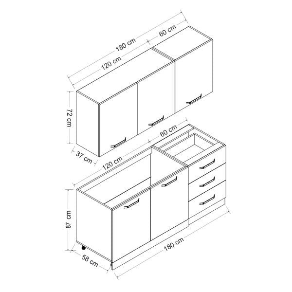 Minar 180 Cm Mutfak Dolabı Beyaz Antrasit 180-A1