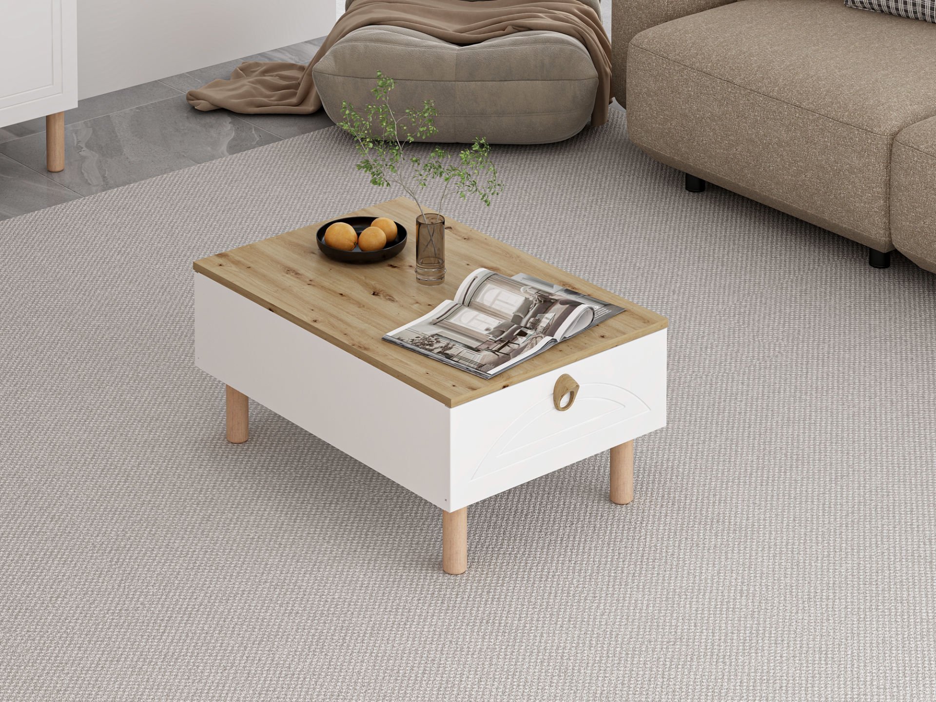 Lotus Bohem Tarz Orta Sehpa - Beyaz/Artisan