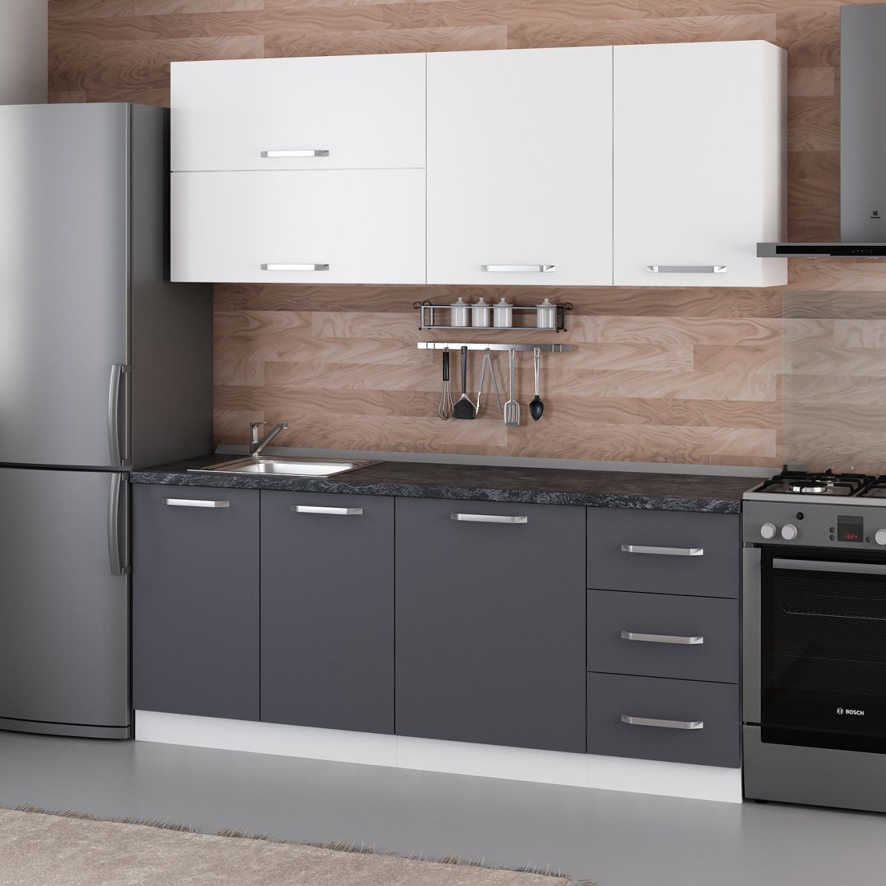 Minar 195 Cm Mutfak Dolabı Beyaz Antrasit 195-A2