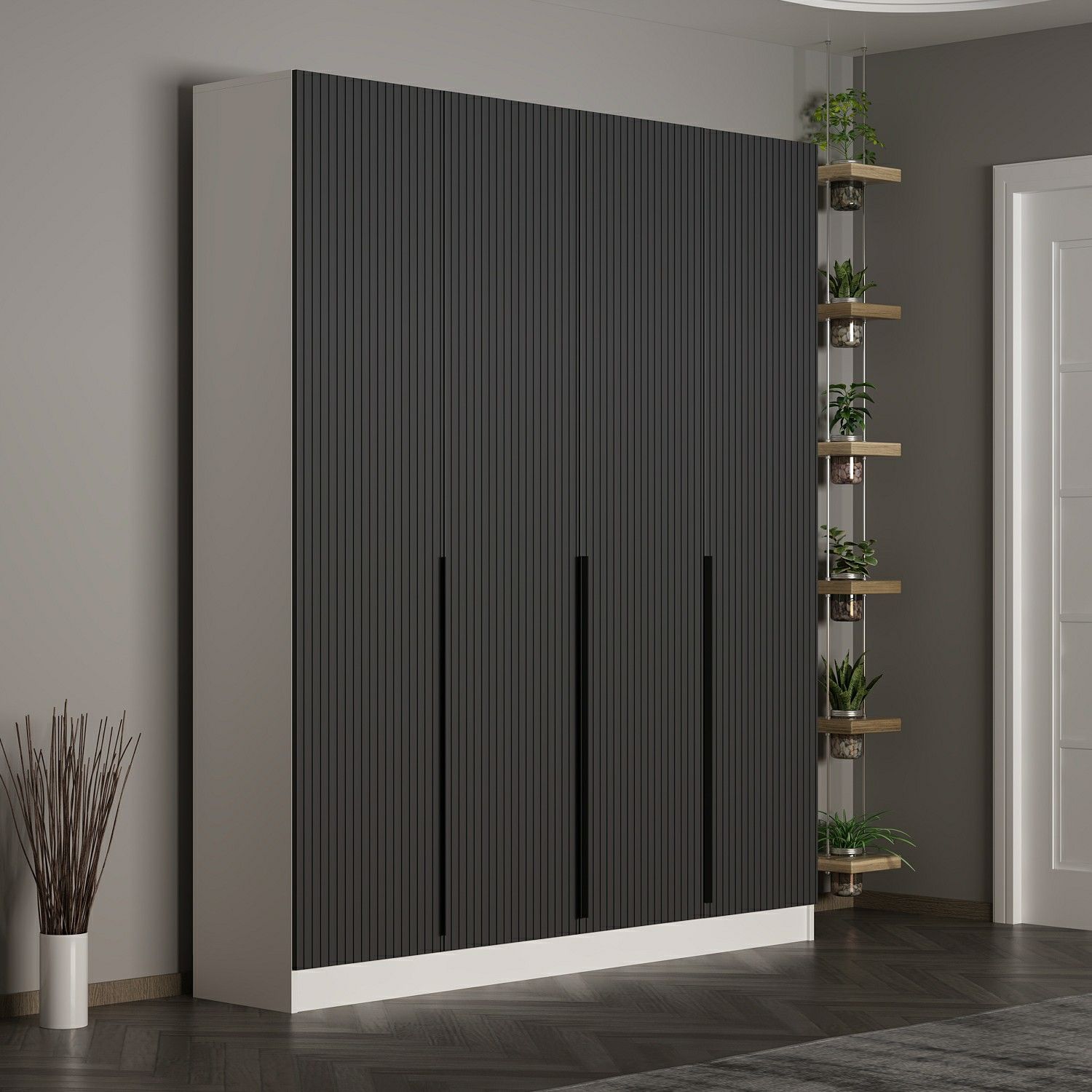 Minar Kale 210 Cm 4 Kapaklı 2B Raf Portmanto Byz Mbr Çizgili Ant