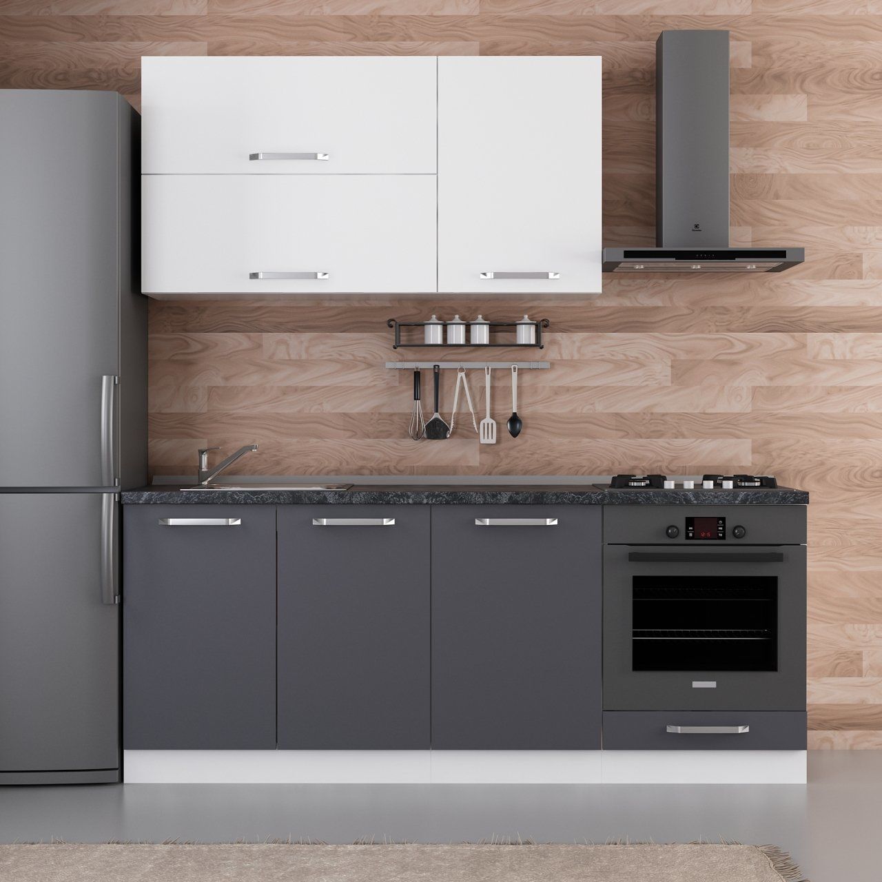 Minar 200 Cm Mutfak Dolabı Beyaz Antrasit 200-A6