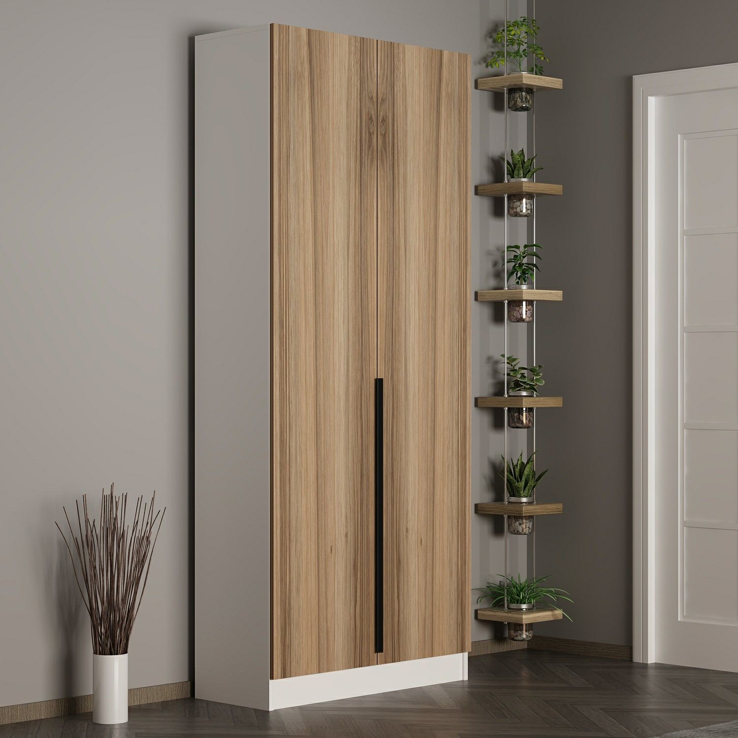 Minar Kale 210 Cm 2 Kapaklı 2B Raf Portmanto Beyaz Dore Plus