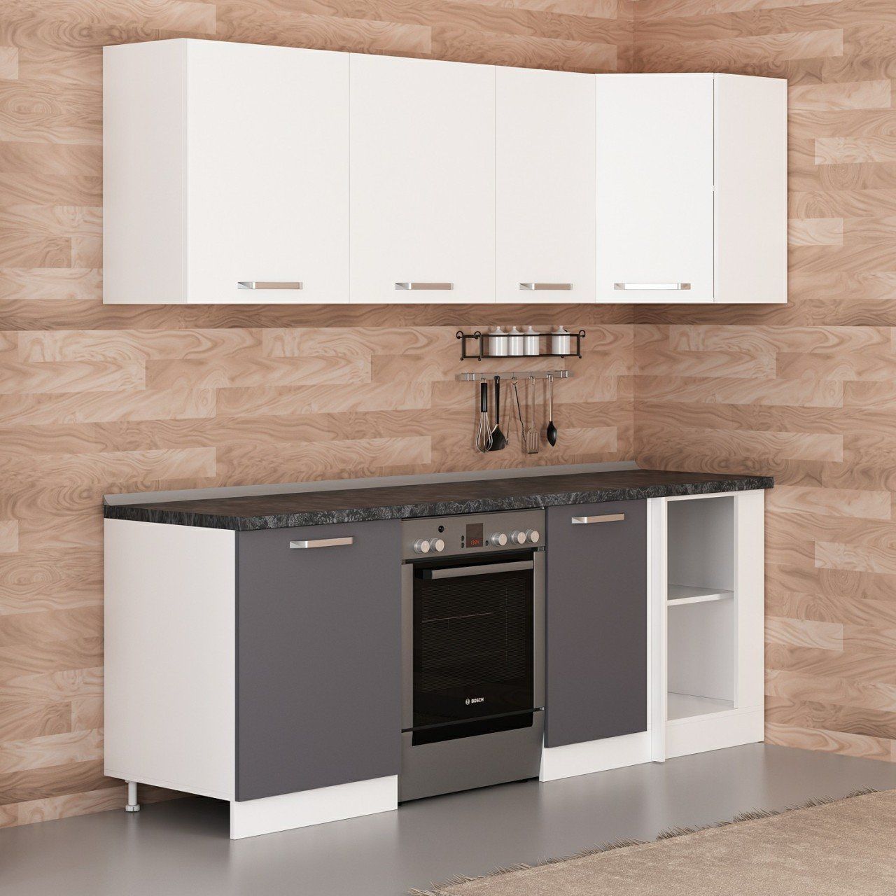 Minar 225Cm Köşe Mutfak Dolabı - Beyaz/Antrasit K225-A2