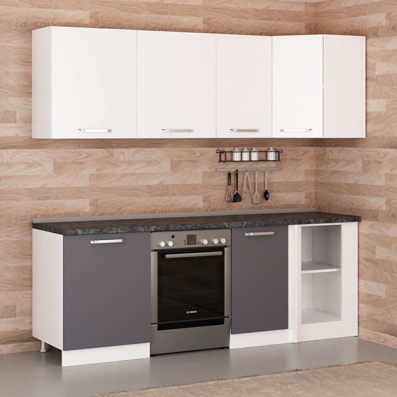 Minar 225Cm Köşe Mutfak Dolabı - Beyaz/Antrasit K225-A2