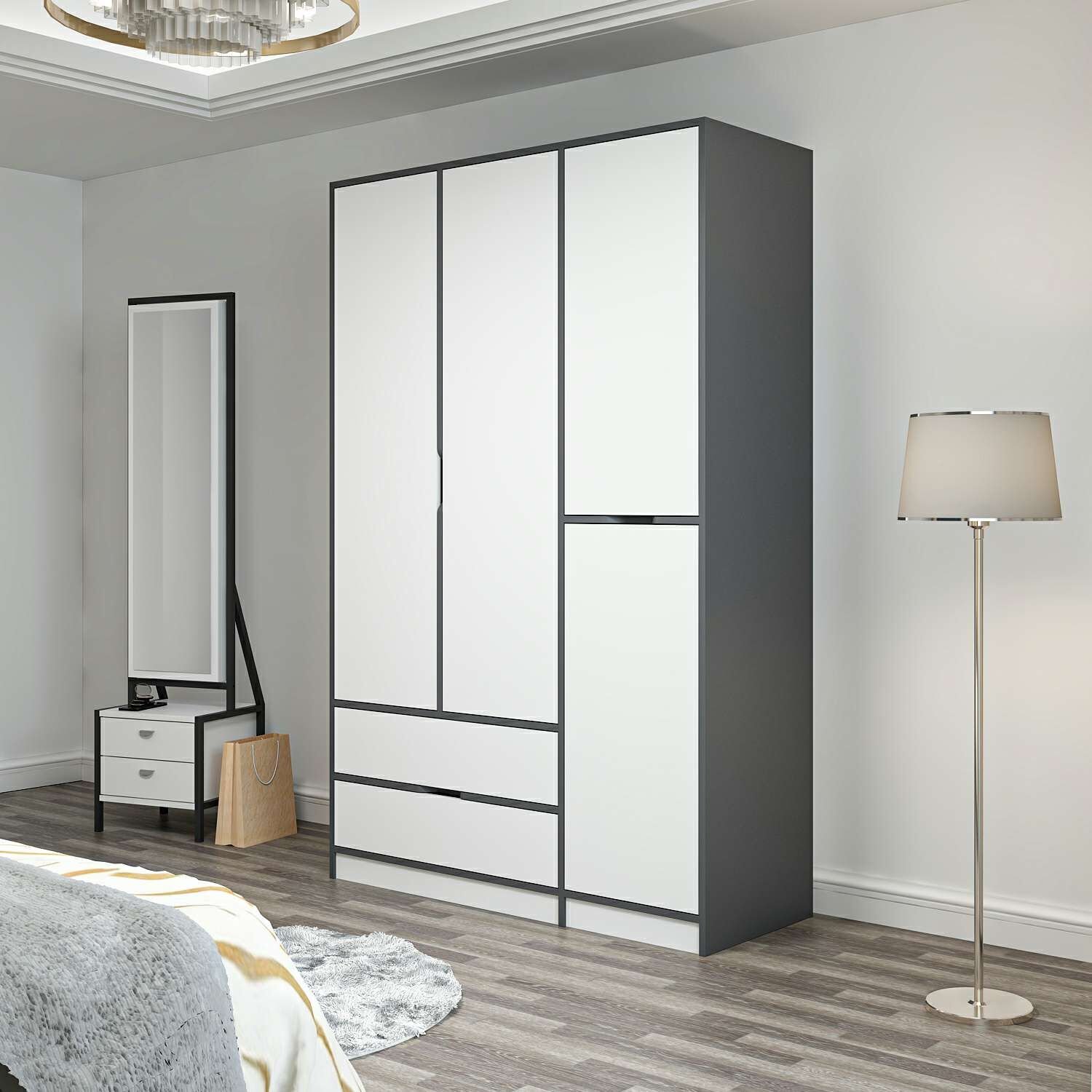 Elina 3 Kapaklı Dolap - Antrasit/Beyaz
