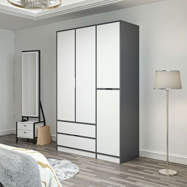 Elina 3 Kapaklı Dolap - Antrasit/Beyaz
