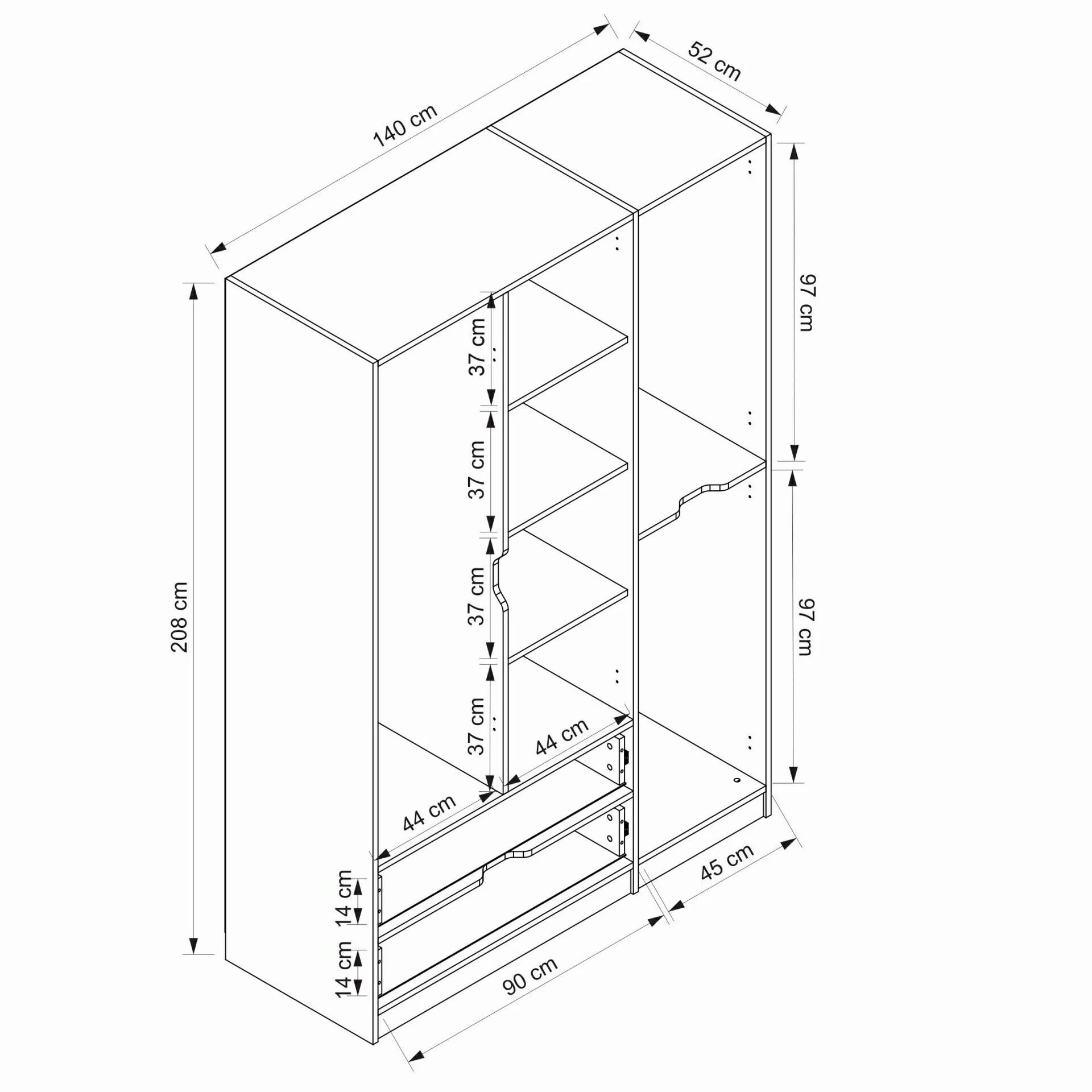 Elina 3 Kapaklı Dolap - Antrasit/Beyaz