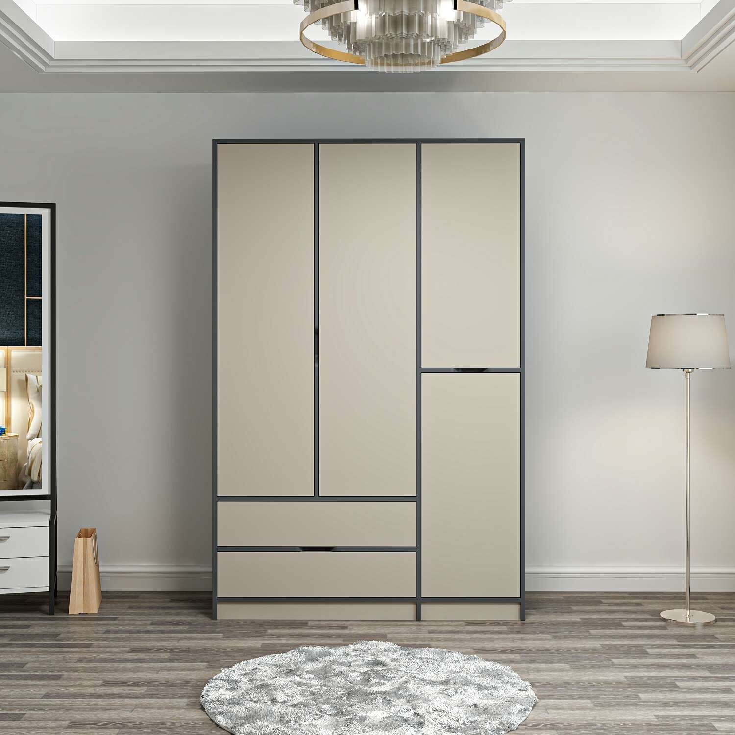 Elina 3 Kapaklı Dolap - Antrasit/Kumtaşı