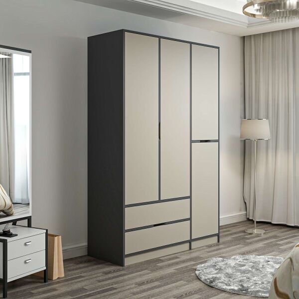 Elina 3 Kapaklı Dolap - Antrasit/Kumtaşı