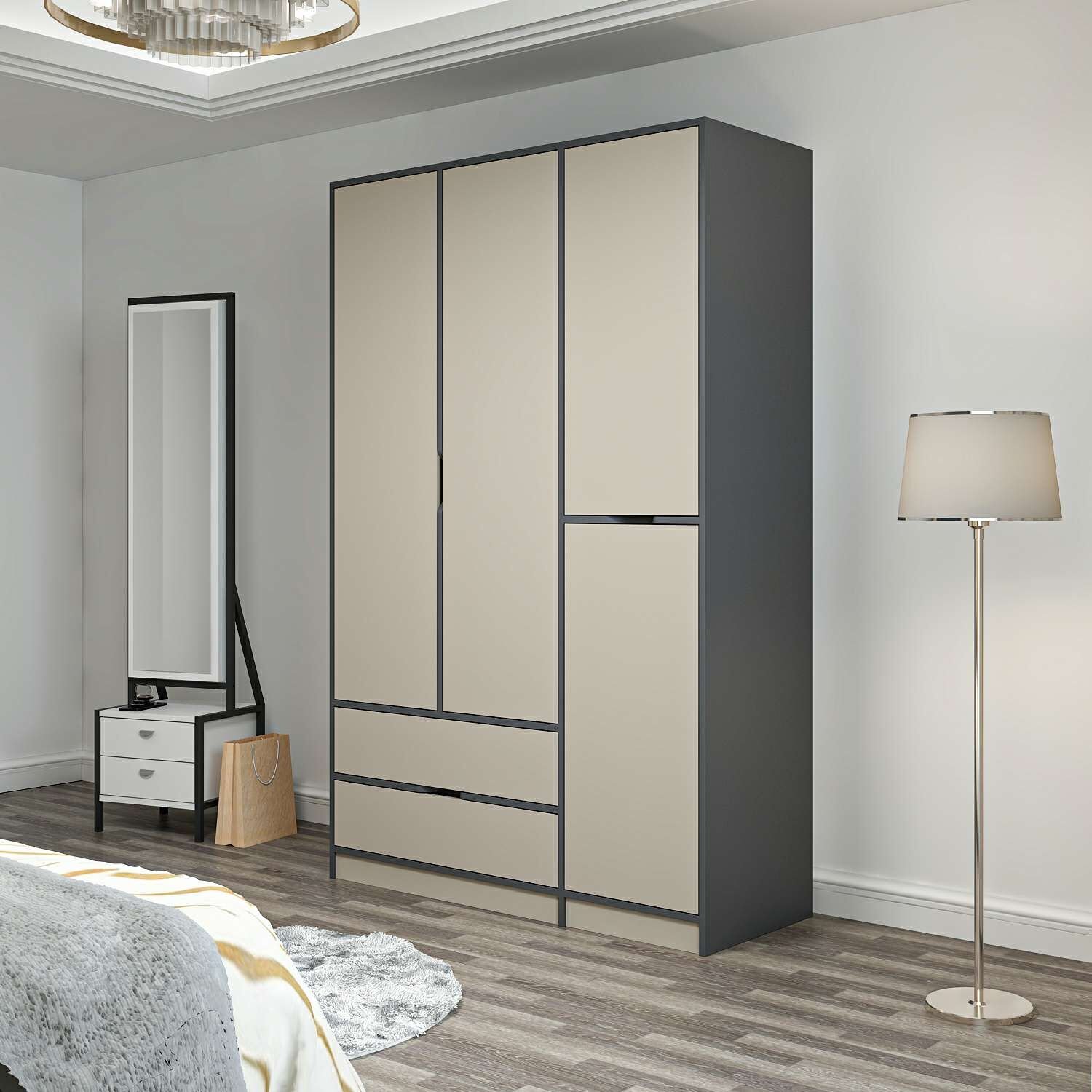 Elina 3 Kapaklı Dolap - Antrasit/Kumtaşı