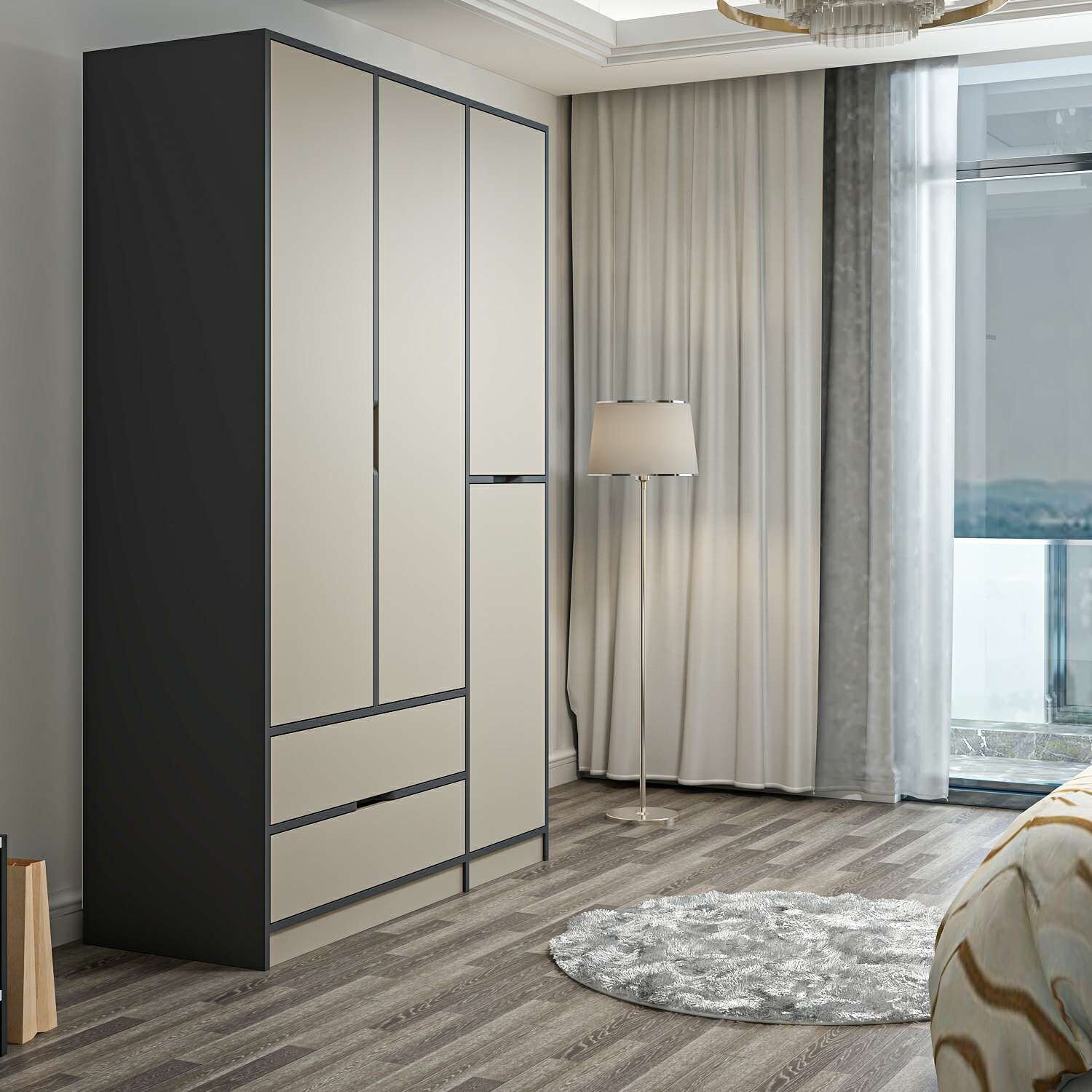 Elina 3 Kapaklı Dolap - Antrasit/Kumtaşı