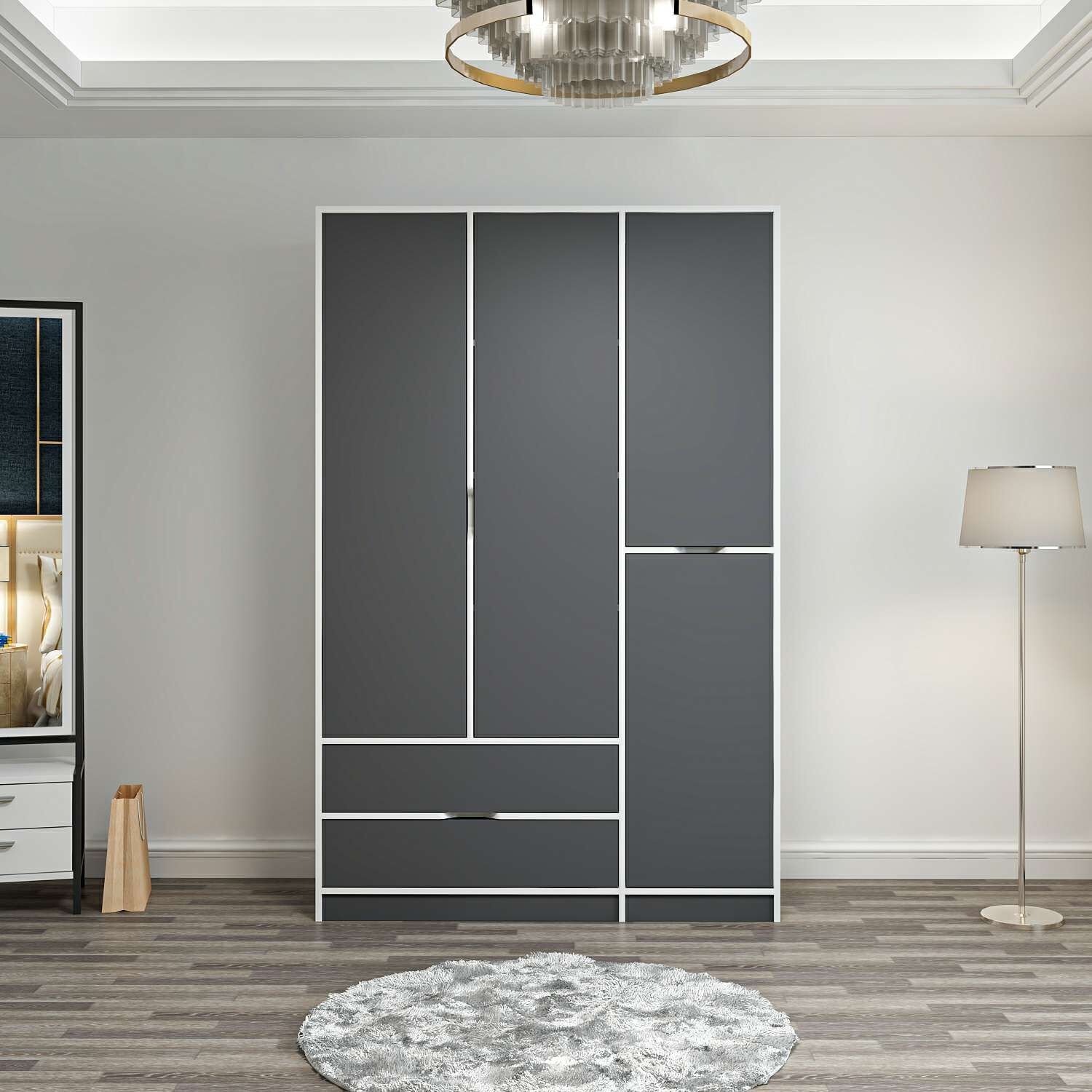 Elina 3 Kapaklı Dolap - Beyaz/Antrasit