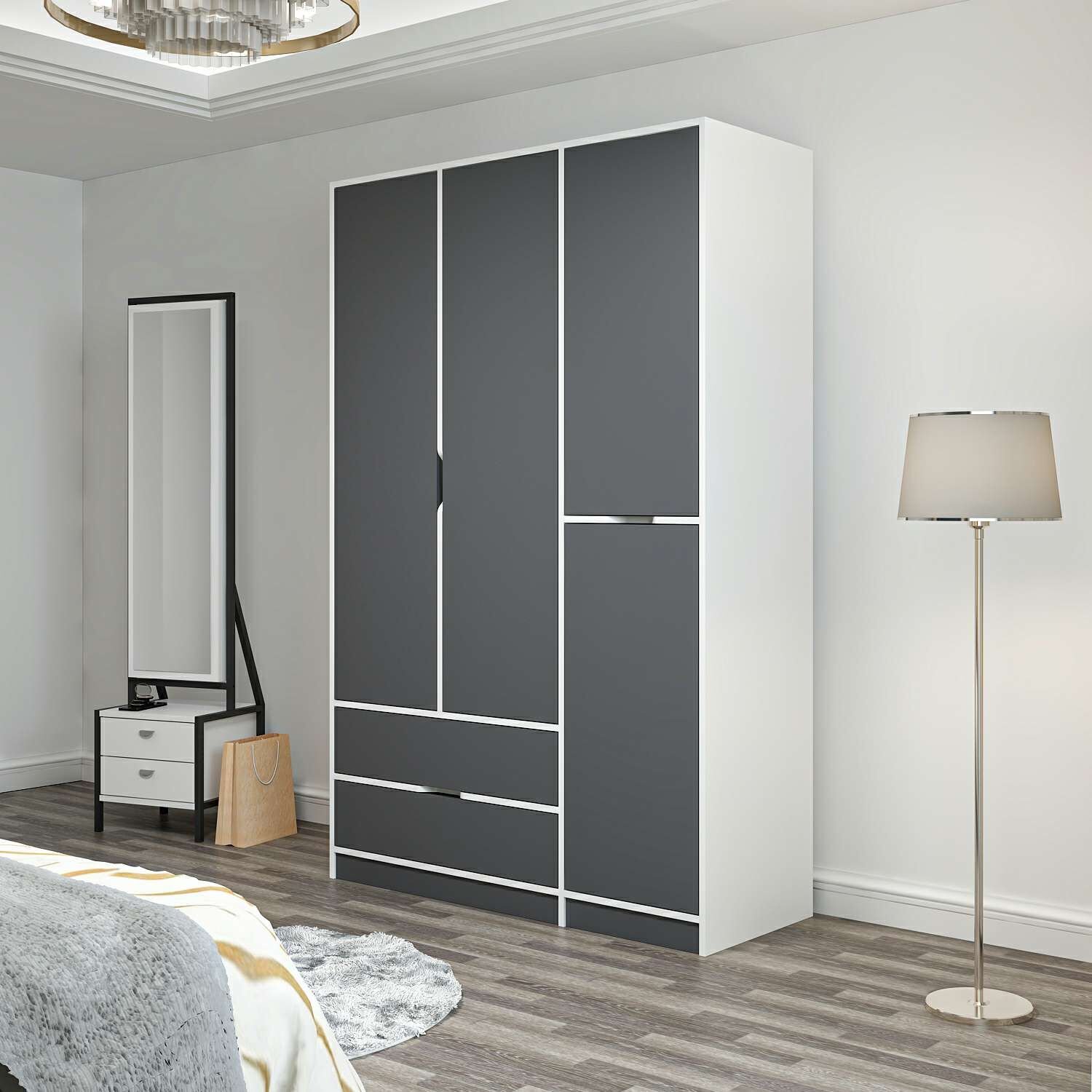 Elina 3 Kapaklı Dolap - Beyaz/Antrasit