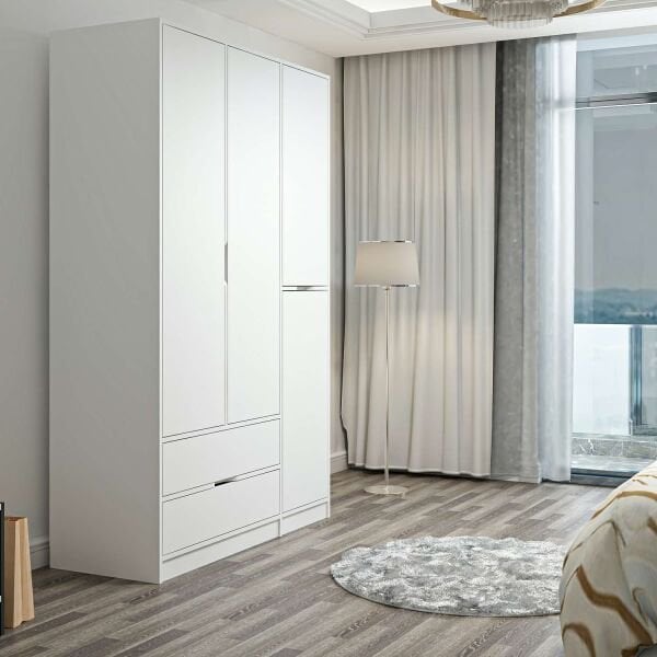 Elina 3 Kapaklı Dolap - Beyaz/Beyaz