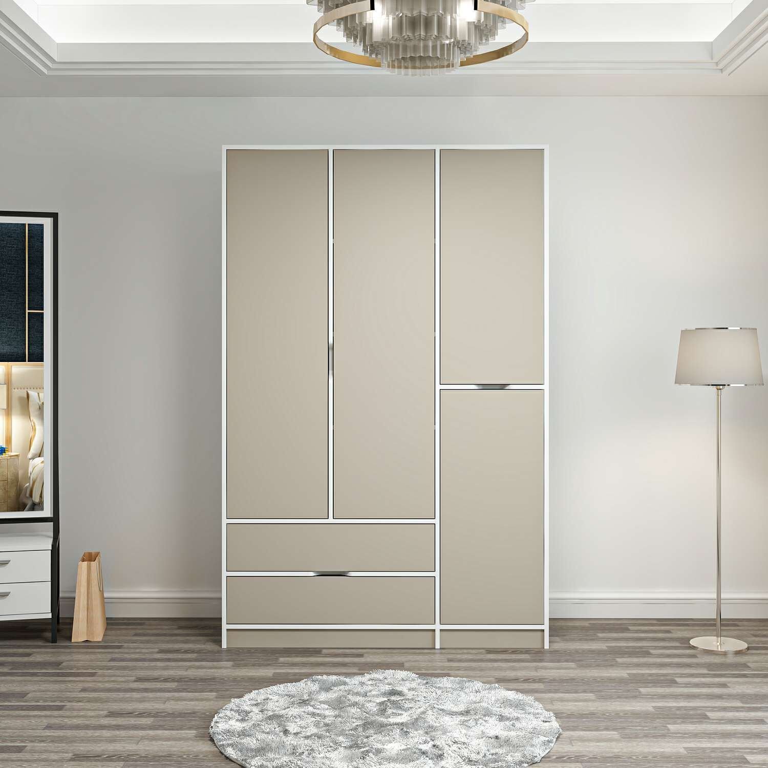 Elina 3 Kapaklı Dolap - Beyaz/Kumtaşı