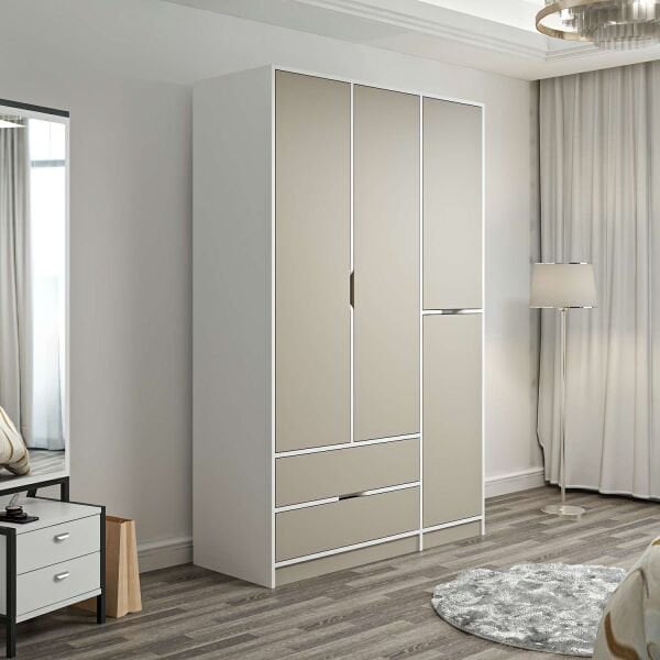 Elina 3 Kapaklı Dolap - Beyaz/Kumtaşı