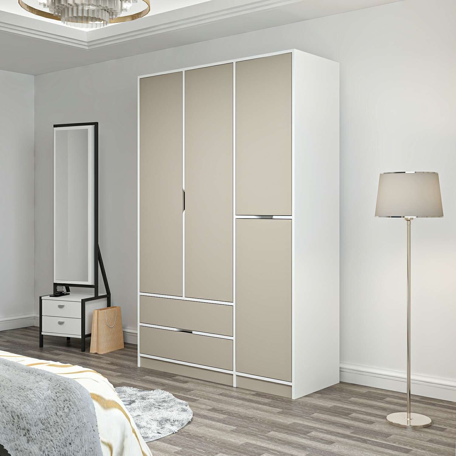 Elina 3 Kapaklı Dolap - Beyaz/Kumtaşı