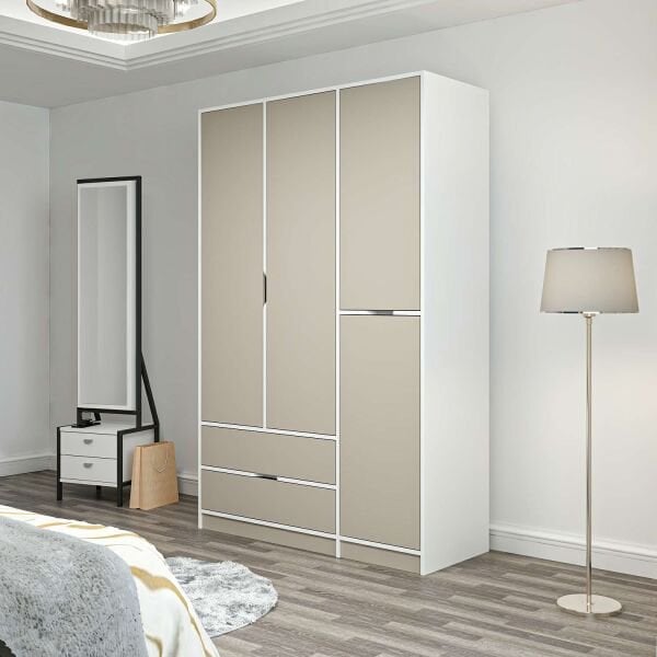 Elina 3 Kapaklı Dolap - Beyaz/Kumtaşı