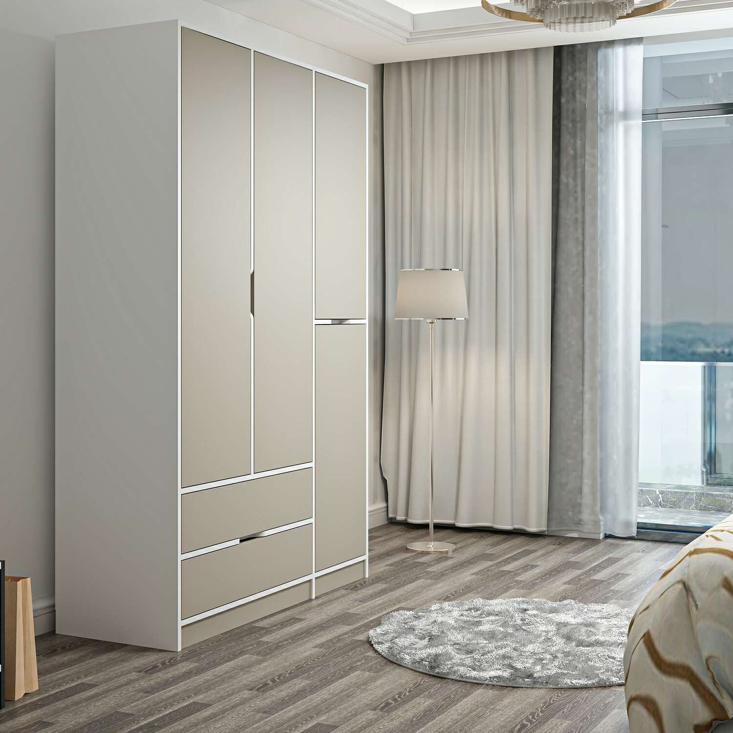 Elina 3 Kapaklı Dolap - Beyaz/Kumtaşı