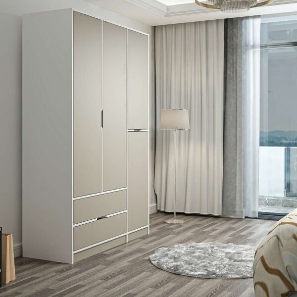 Elina 3 Kapaklı Dolap - Beyaz/Kumtaşı