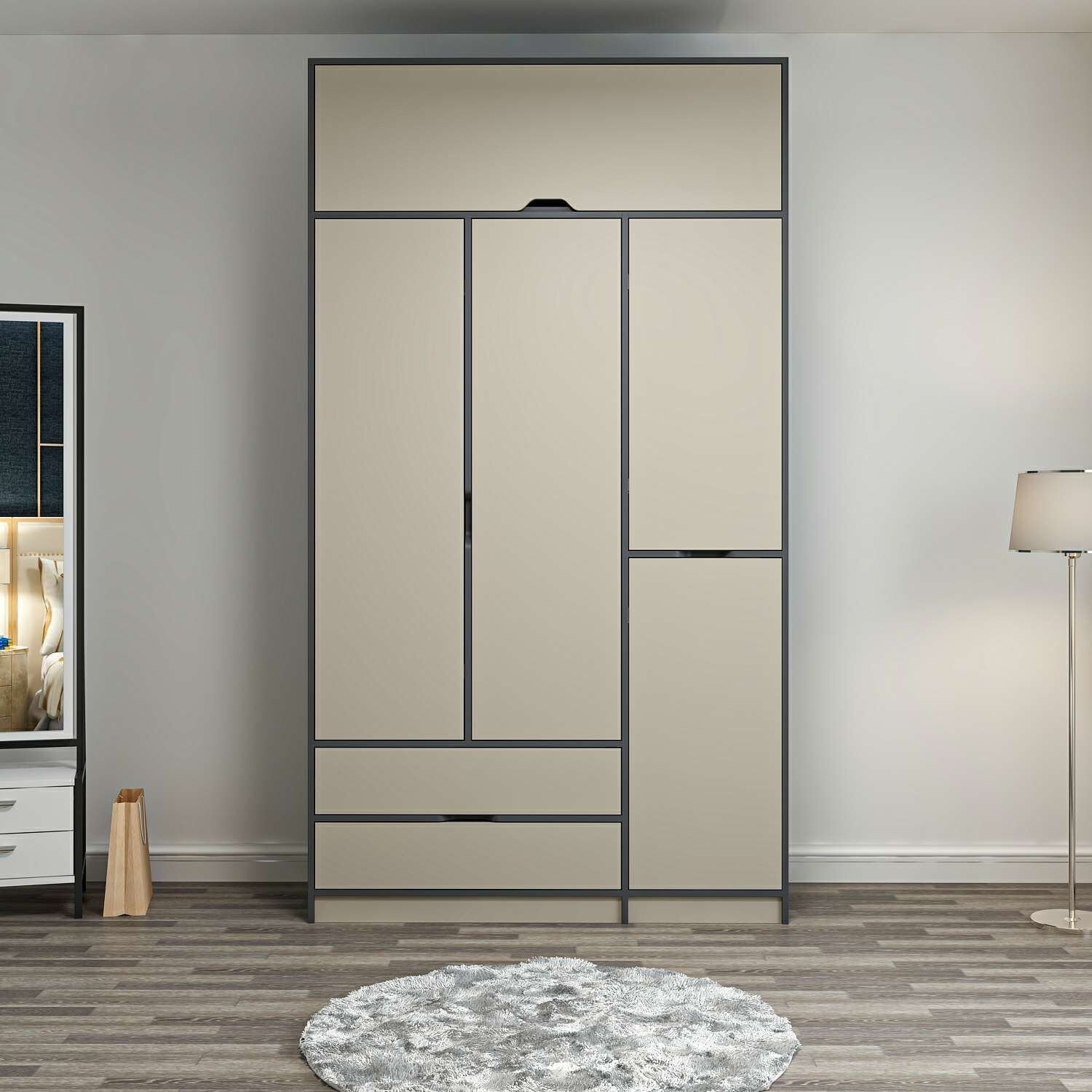 Elina 3 Kapaklı Dolap + Yüklük - Antrasit/Kumtaşı