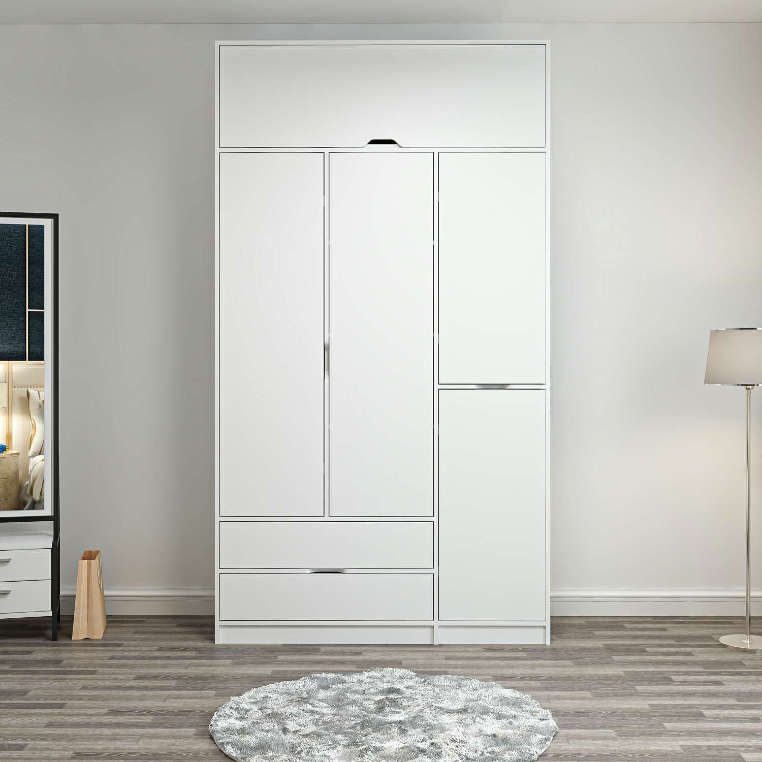 Elina 3 Kapaklı Dolap + Yüklük - Beyaz/Beyaz