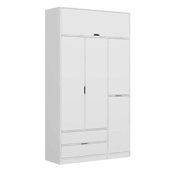 Elina 3 Kapaklı Dolap + Yüklük - Beyaz/Beyaz