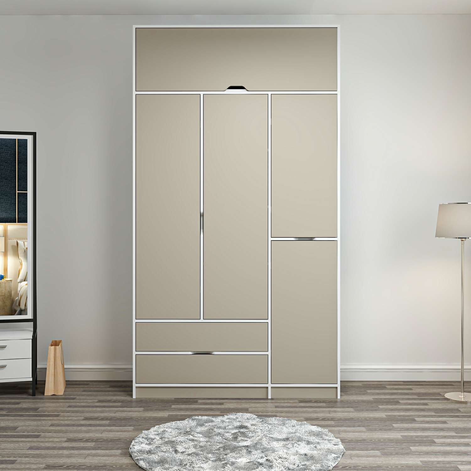 Elina 3 Kapaklı Dolap + Yüklük - Beyaz/Kumtaşı