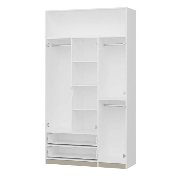 Elina 3 Kapaklı Dolap + Yüklük - Beyaz/Kumtaşı