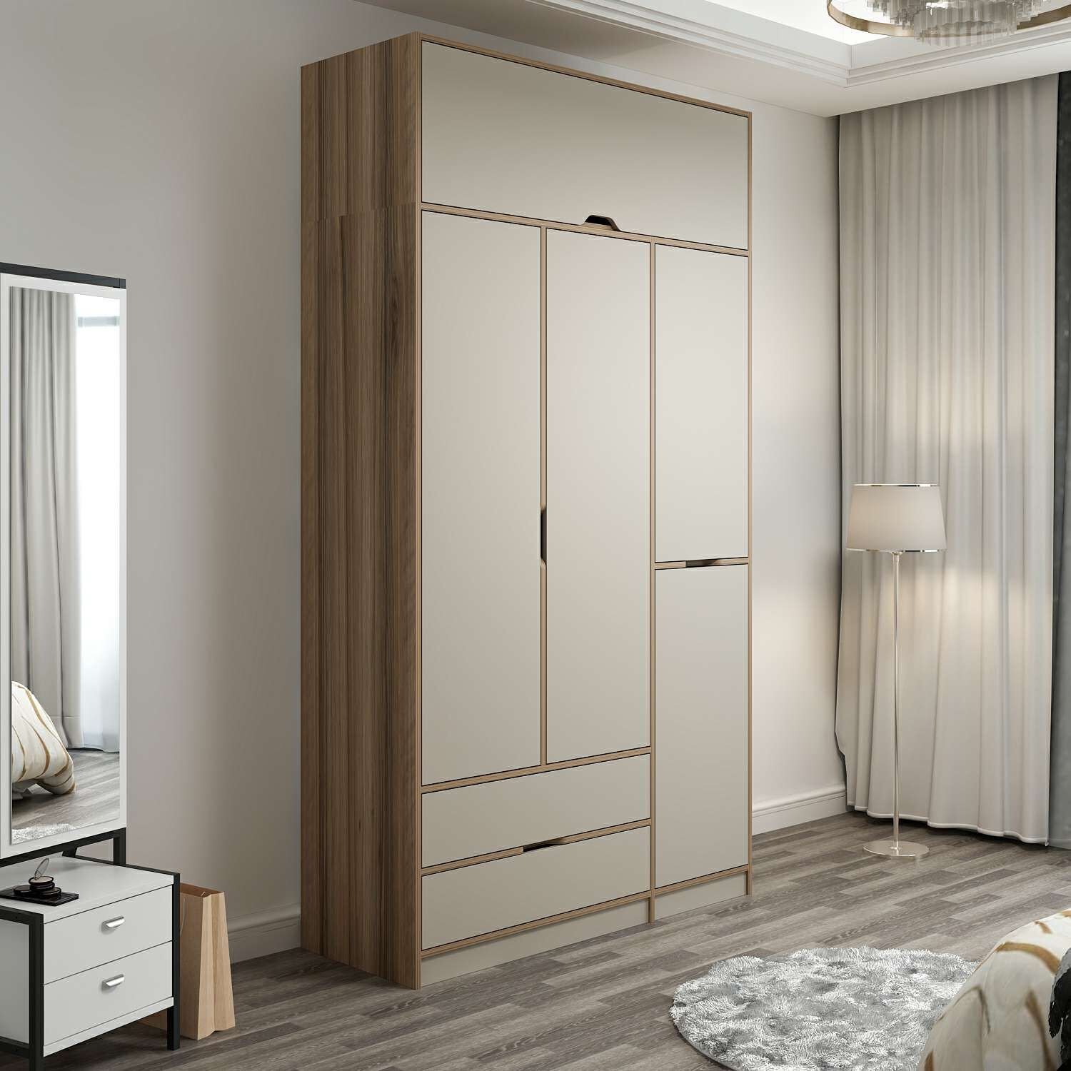 Elina 3 Kapaklı Dolap + Yüklük - Dore/Kumtaşı