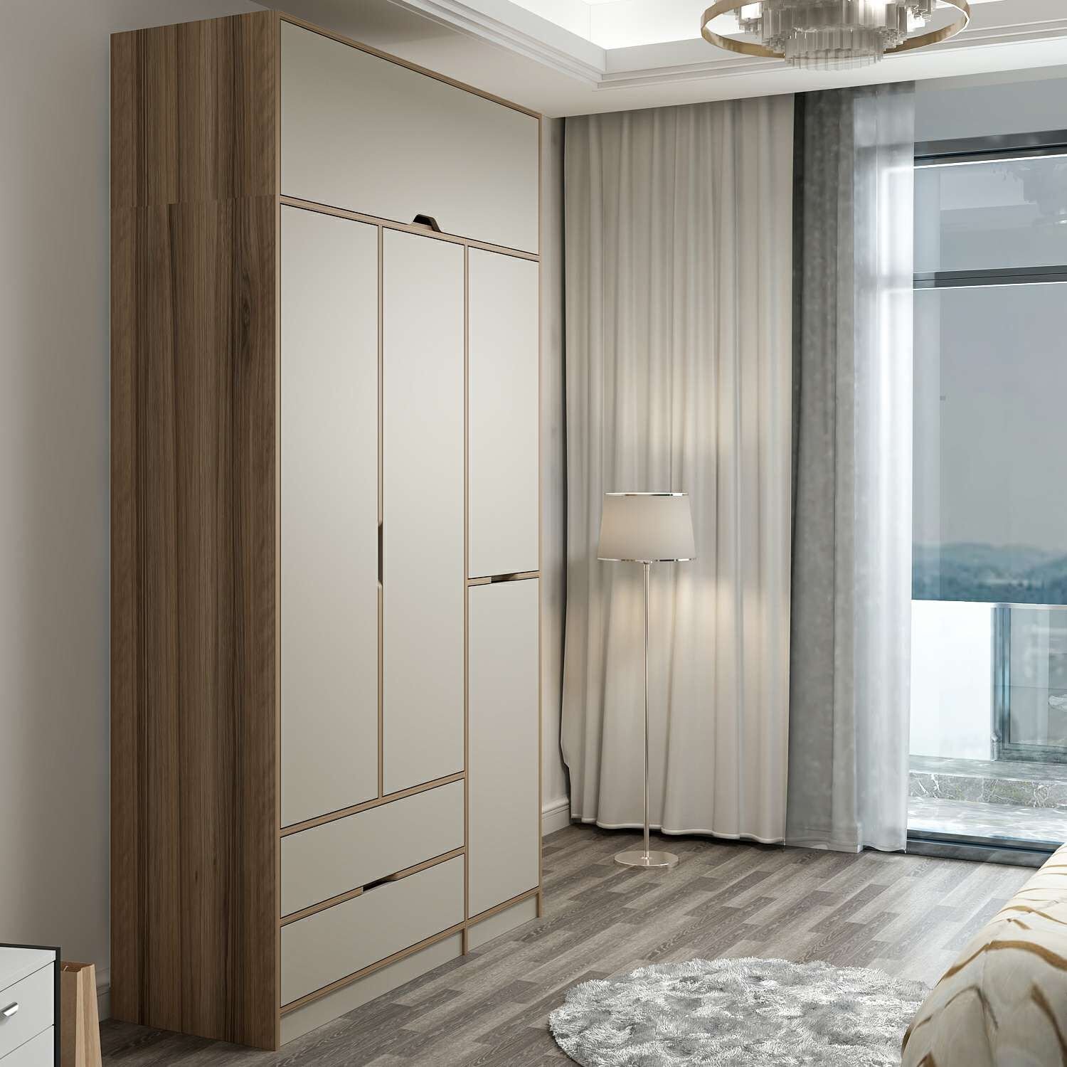 Elina 3 Kapaklı Dolap + Yüklük - Dore/Kumtaşı