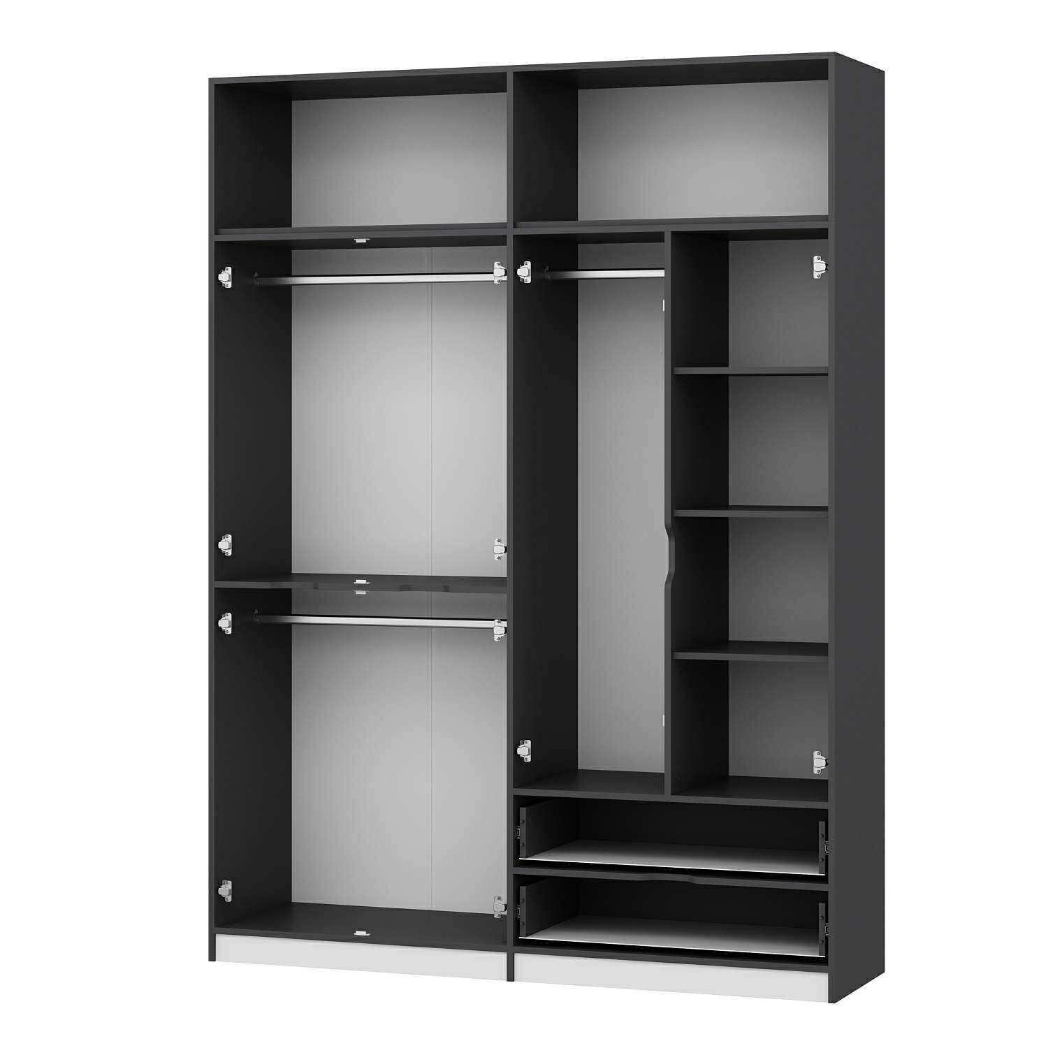 Elina 4 Kapaklı Dolap + Yüklük - Antrasit/Beyaz