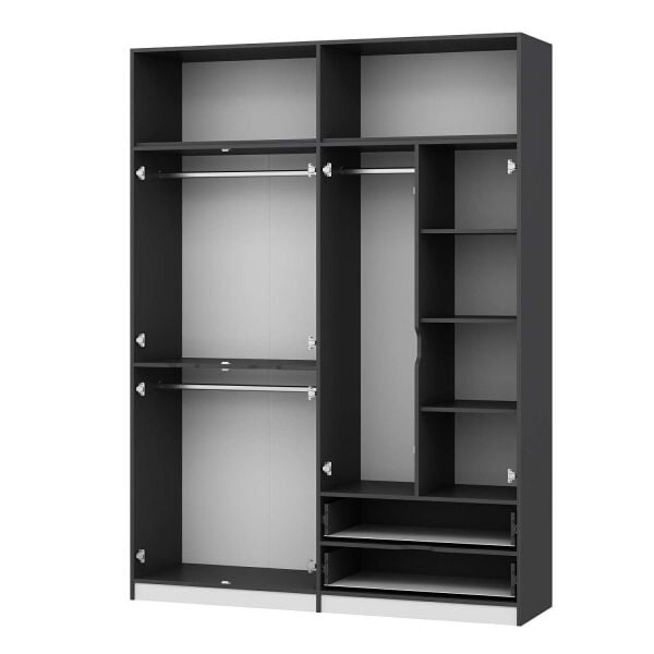 Elina 4 Kapaklı Dolap + Yüklük - Antrasit/Beyaz