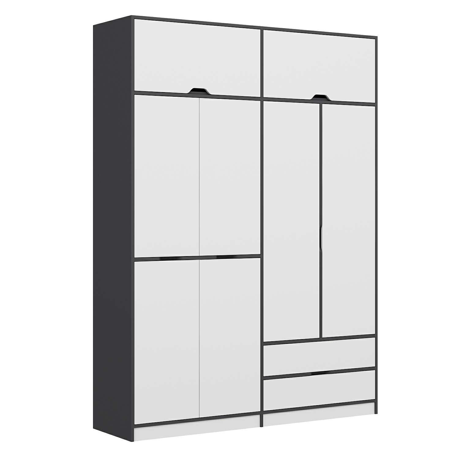 Elina 4 Kapaklı Dolap + Yüklük - Antrasit/Beyaz