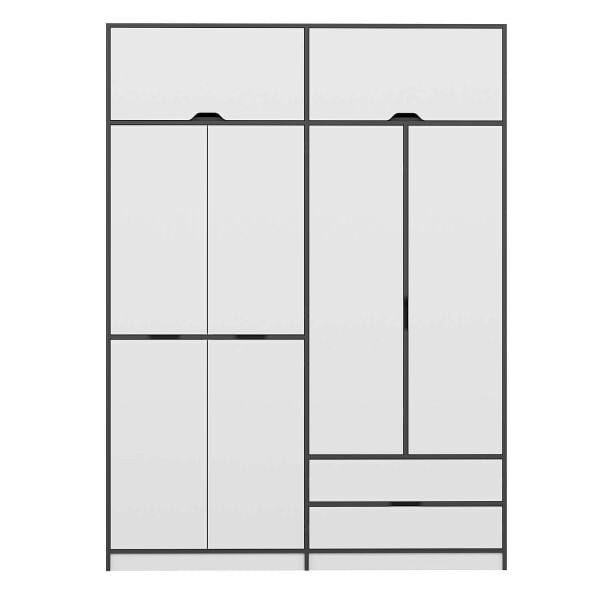 Elina 4 Kapaklı Dolap + Yüklük - Antrasit/Beyaz