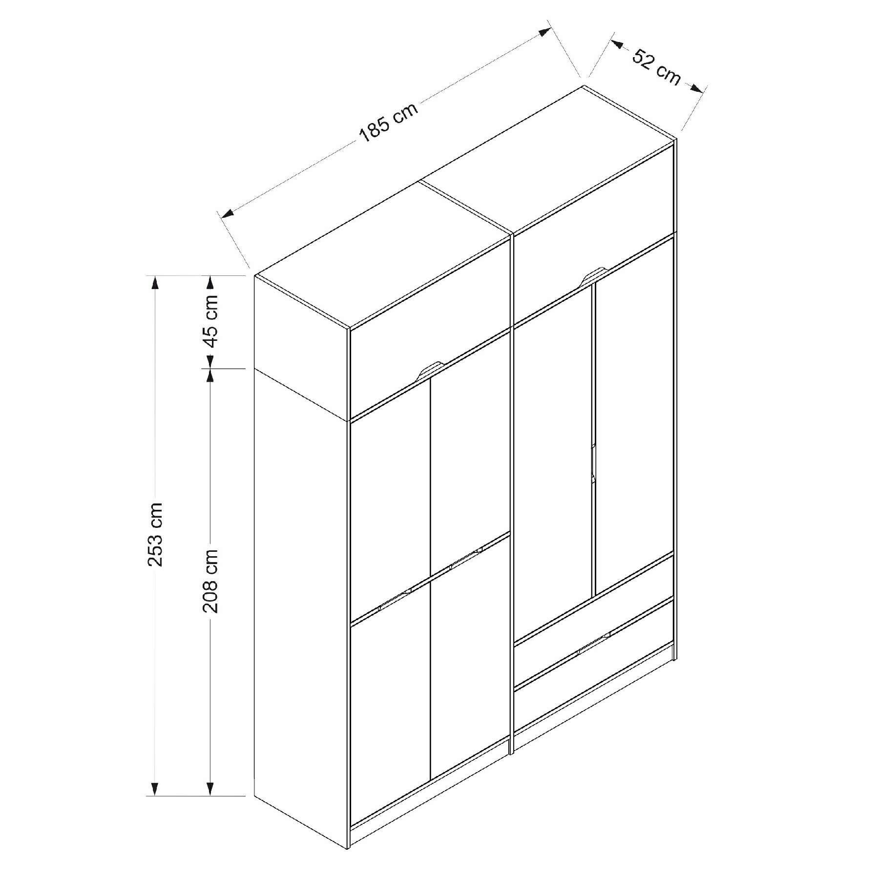 Elina 4 Kapaklı Dolap + Yüklük - Antrasit/Beyaz
