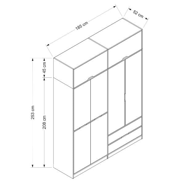 Elina 4 Kapaklı Dolap + Yüklük - Antrasit/Beyaz