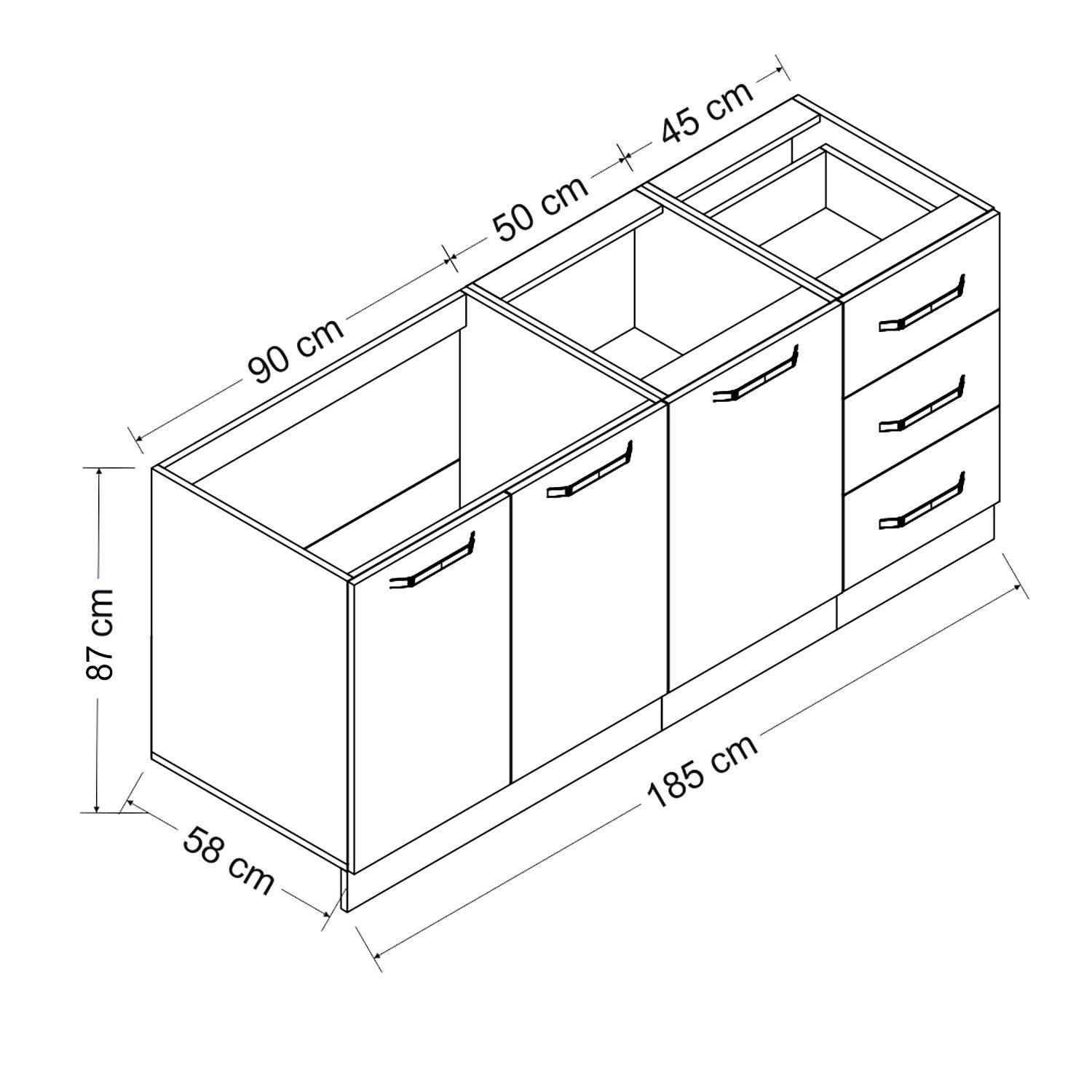 Minar 185 Cm Mutfak Dolabı Beyaz 185-B1-Alt Modül