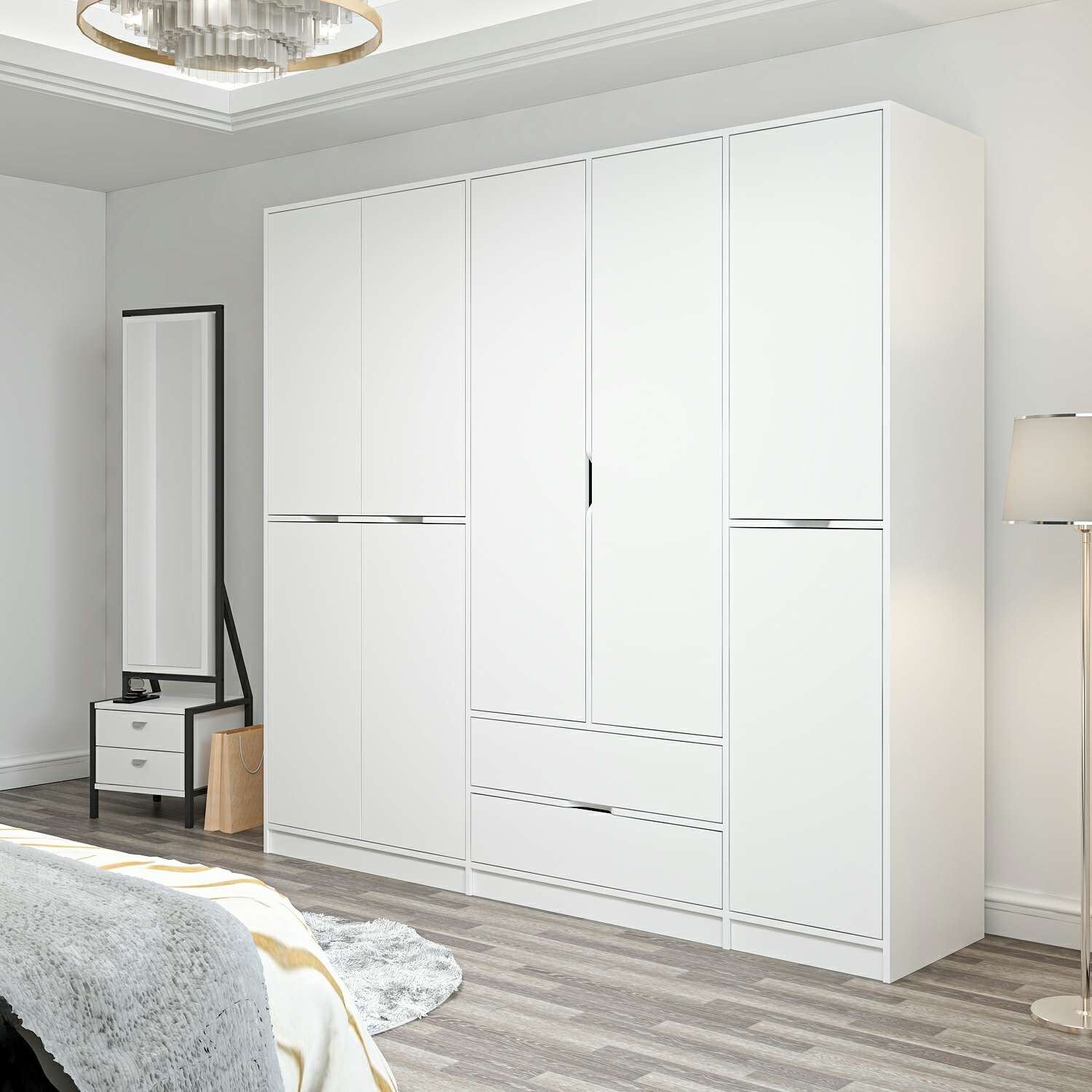 Elina 5 Kapaklı Dolap - Beyaz/Beyaz