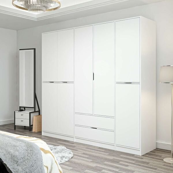 Elina 5 Kapaklı Dolap - Beyaz/Beyaz
