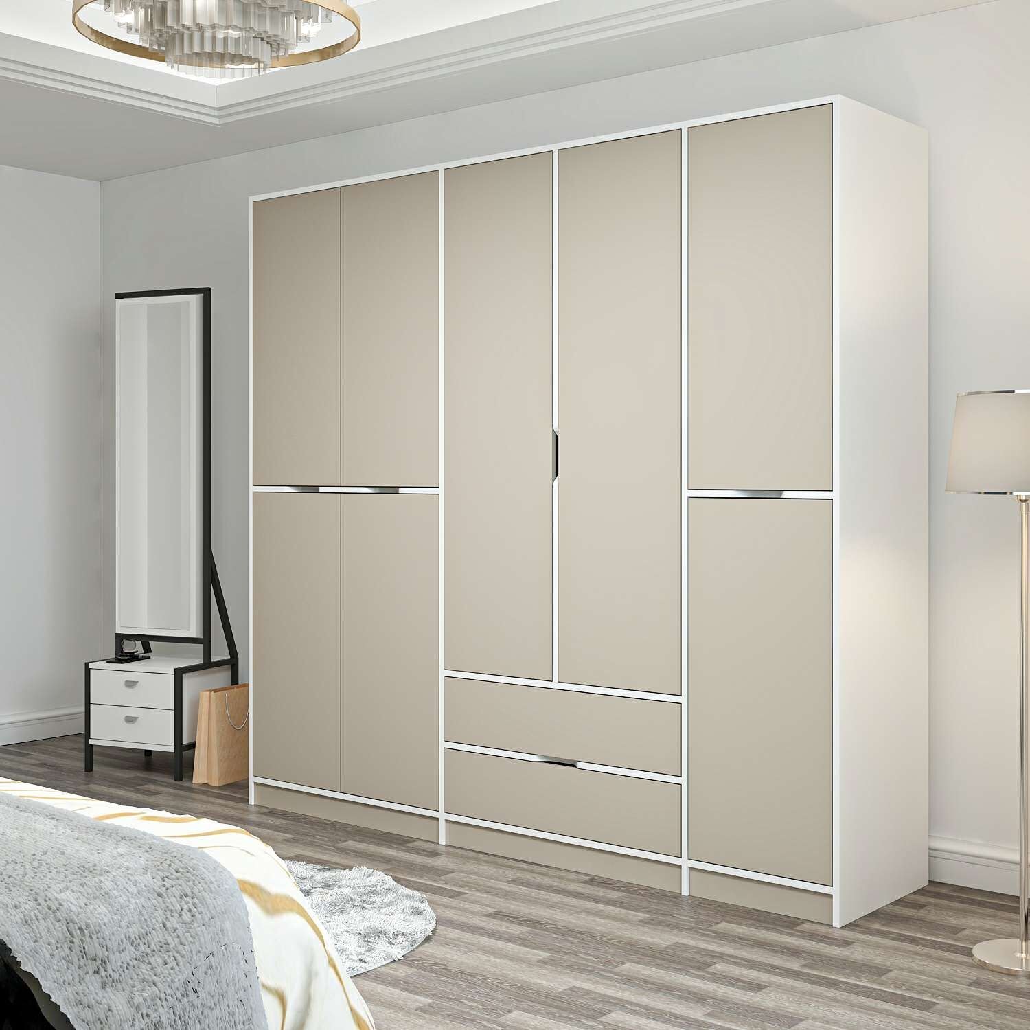 Elina 5 Kapaklı Dolap - Beyaz/Kumtaşı