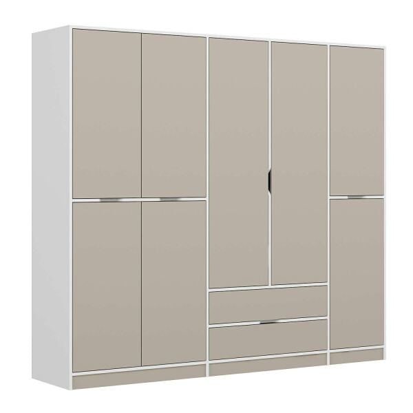 Elina 5 Kapaklı Dolap - Beyaz/Kumtaşı