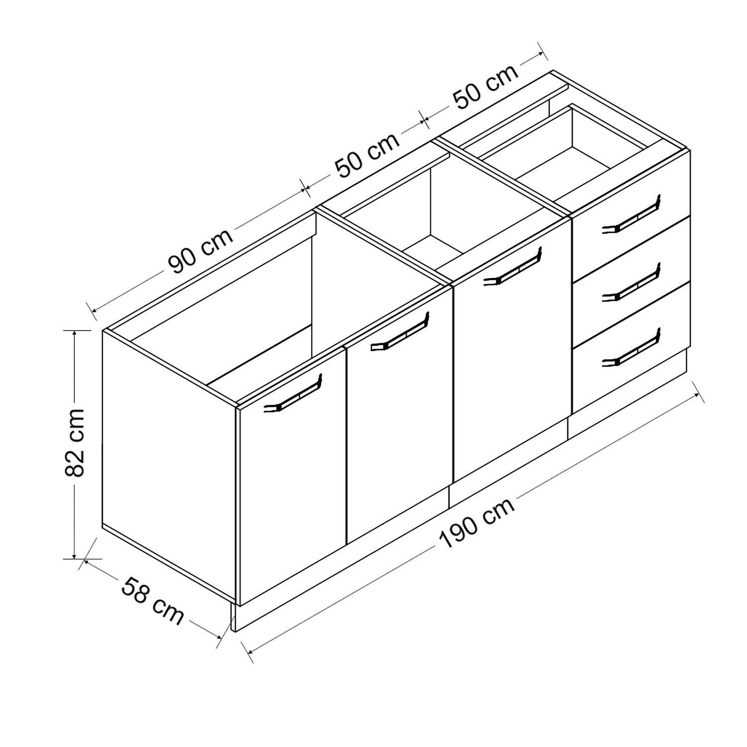 Minar 190 Cm Mutfak Dolabı Beyaz Antrasit 190-A1-Alt Modül