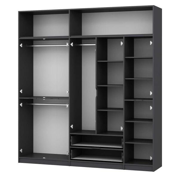 Elina 5 Kapaklı Dolap + Yüklük - Antrasit/Antrasit